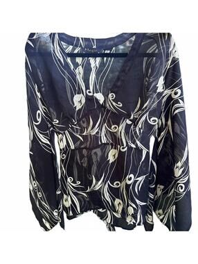 Vintage Bell Sleeve Black And White Babydoll Blouse Size L